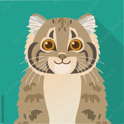 Cute Pallas’s cat flat vector