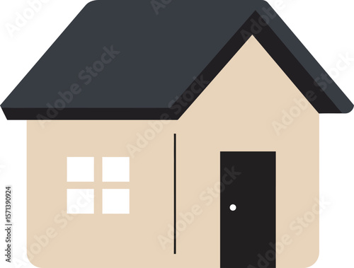 Simple beige house icon with dark roof and door minimalist home design vector illustration