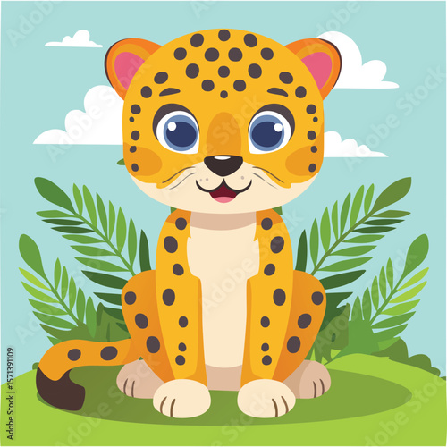 Cute cheetah cub flat vector