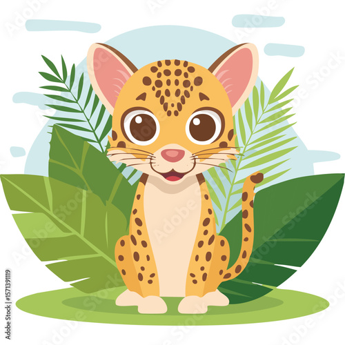 Cute ocelot kitten flat vector