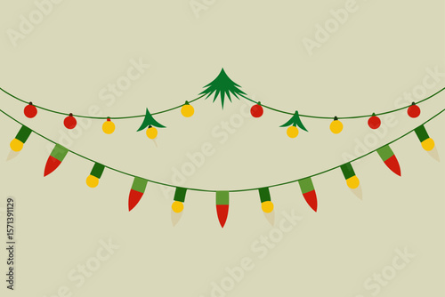 Seamless Garland Of Fir Tree Branches With Light Decorations
