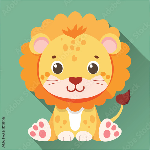 Cute lion cub flat vector