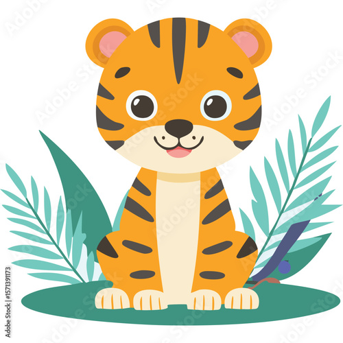 Cute tiger cub flat vector