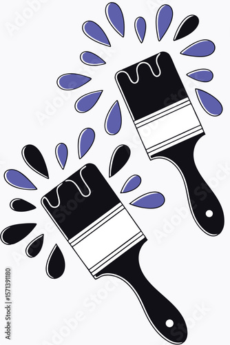 Artistic paint splatter converted to flat vector form, random shapes in bright neon colors