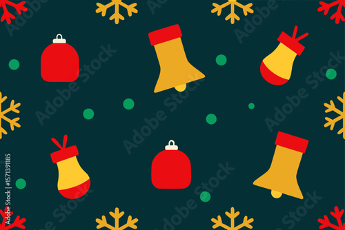 Golden Bells Red Ribbons Christmas Socks And Snowflakes