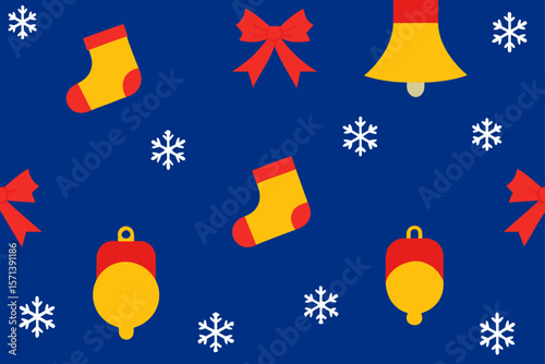 Golden Bells Red Ribbons Christmas Socks And Snowflakes