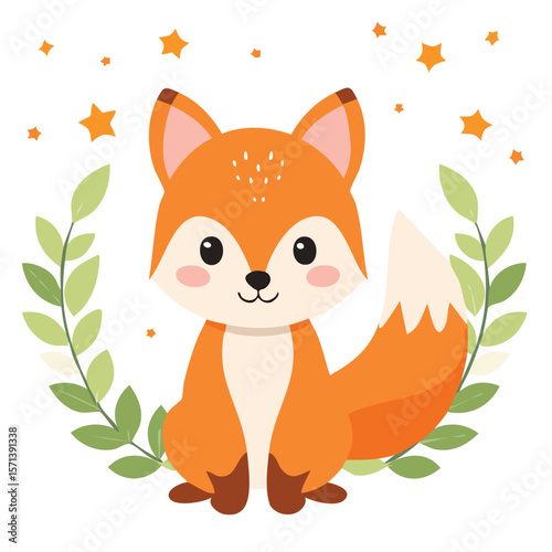 Cute fox cub flat vector