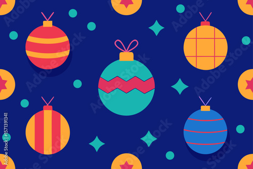 Flat Style Pattern Of Christmas Balls And Wrapped Gifts