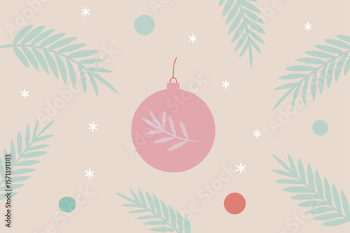 Fir Branch And Ornament Seamless Pattern In Soft Colors