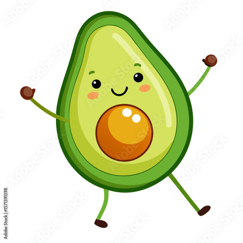 Cute dancing avocado vector – funny smiling fruit character design for kids' art, prints, decor, and stickers