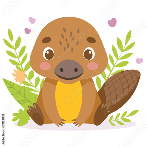 Cute platypus baby flat vector