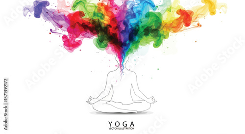 Yoga meditation mindfulness colorful aura chakra healing spiritual wellness art