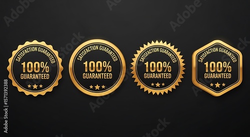 Golden 100% satisfaction guaranteed badges with black background