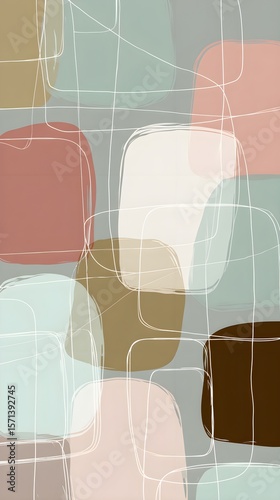 Geometric Abstract Painting on Gray Background