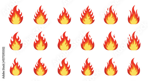 Fiery flames dance in a mesmerizing display, a collection of flame icons, radiating heat and light.