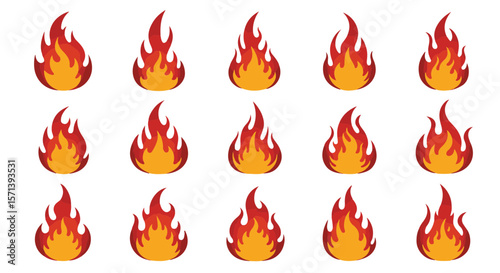 Fiery flames illustration set.