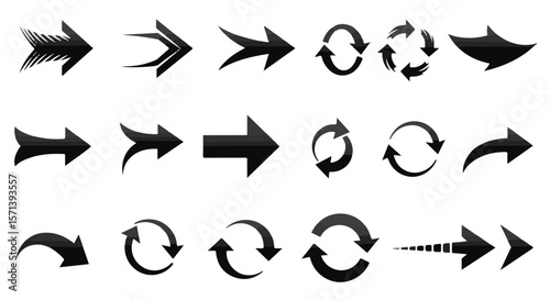 Different style of black arrows with white background.