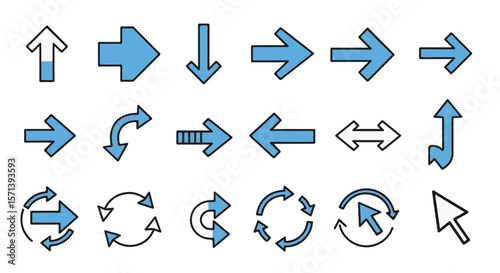 Collection of multiple different blue arrows.