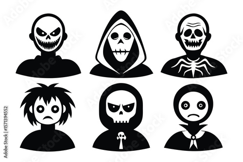Scary Halloween Character Icons Collection Set