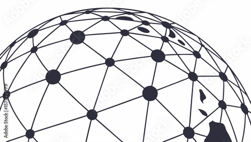 Abstract graphic of a globe interconnected by a network of lines and dots.