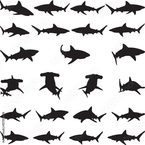 Shark silhouettes set marine life vector collection 