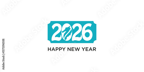 Happy new year and horse logo combination design vector