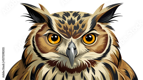 Head shot of Turkmenian Eagle owl / bubo bubo turcomanus s isolated on transparent background looking in lens