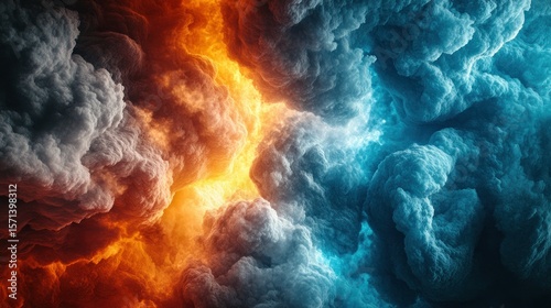 Fiery and icy clouds clash in a dramatic scene