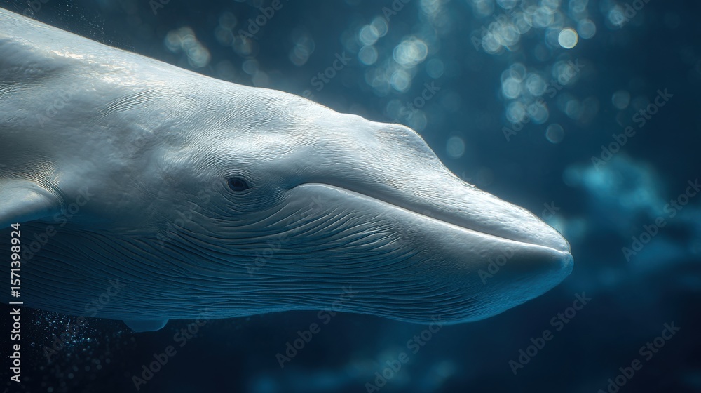 Fototapeta premium Close-up of a majestic white whale gracefully swimming through icy Arctic waters