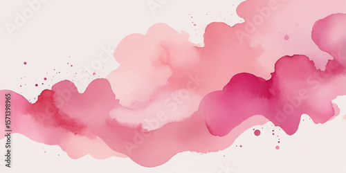 Abstract pink water colour background with paint splashes and colourful ink texture