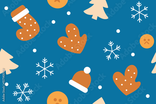 Winter Seamless Pattern With Snowflakes Mittens Hats And Scarves
