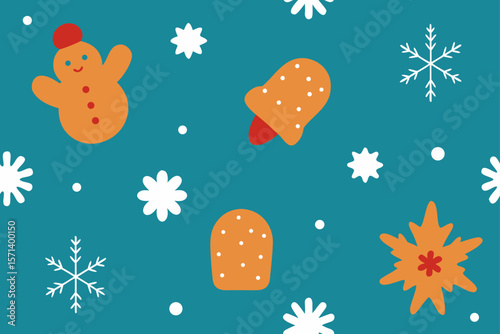 Winter Seamless Pattern With Snowflakes Mittens Hats And Scarves