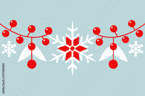 Snowflake Border Pattern With Garlands And Red Bells