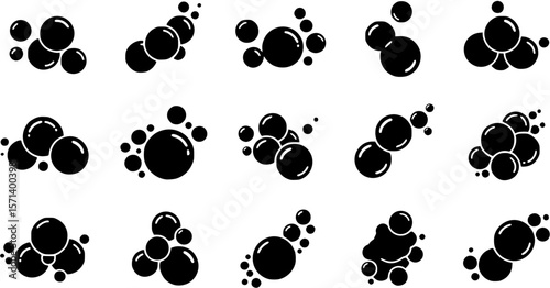 soap bubbles solid icon. set of soapy air bubbles floating, water bubbles in different arrangements silhouette symbol. isolated vector illustration
