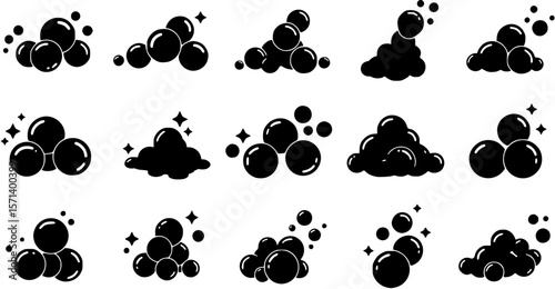 soap bubbles solid icon. set of soapy air bubbles floating, water bubbles in different arrangements silhouette symbol. isolated vector illustration
