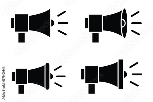 Megaphone icon. Loudspeaker vector set. Announcement sign. Marketing megaphone sign. Speaker volume icon with sound waves. Sound off and sound on vector icons. Sound speaker icon in black outline. 