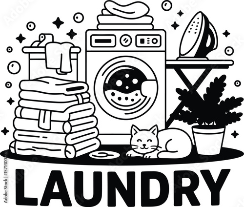 Whimsical Domestic Laundry Scene Featuring Washing Essentials and Cozy Interior Elements in a Clean Household Setting