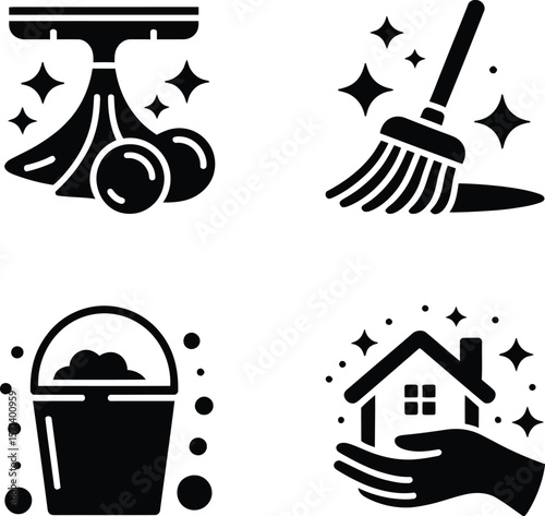 Iconographic Representation of Domestic Cleaning Tools Emphasizing Hygiene, Order, and Household Maintenance
