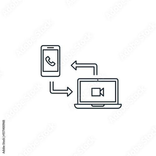 Phone and laptop exchanging calls and video connections  