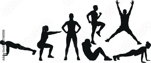 Fitness workout silhouette exercises cardio training bodyweight workout plan