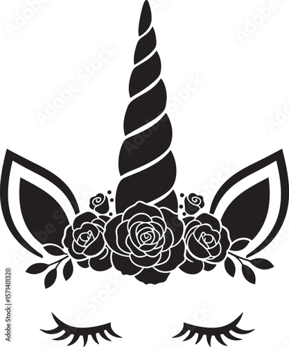 Unicorn horn with ears and eyelashes vector illustration 