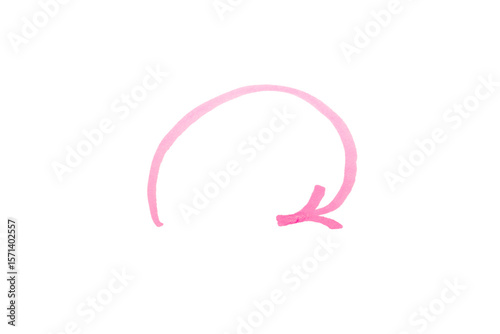 Pink or purple arrow drawn by hand with marker isolated on white background