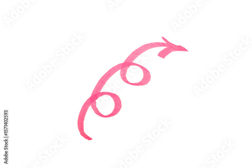Pink or purple arrow drawn by hand with marker isolated on white background