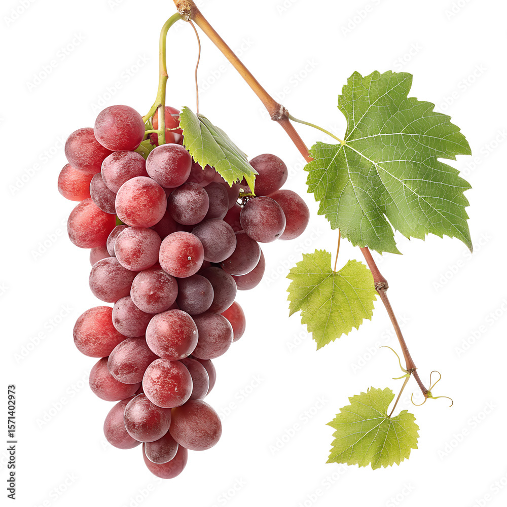 Fototapeta premium Red Grapes Cluster on Vine isolated on transparent background