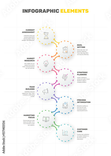 Vector template circle infographics. Business concept with 8 options and parts. Eight steps for content, flowchart, timeline, levels. Path step by step