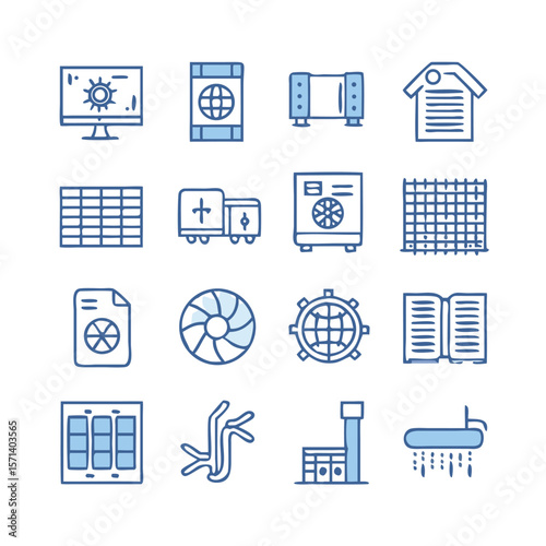 Comprehensive HVAC Vector Icon Set for Home and Industrial Use Includes detailed illustrations for heating ventilation and air conditioning systems perfect for diagrams manuals and