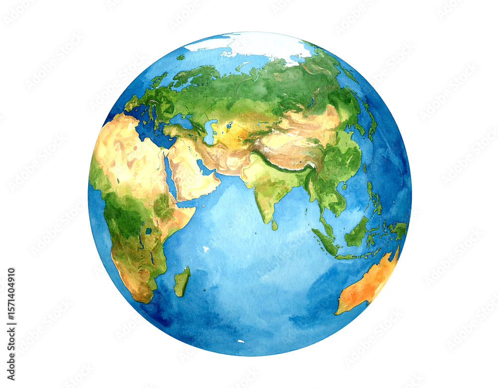 Fototapeta premium Vibrant watercolor earth globe illustration.