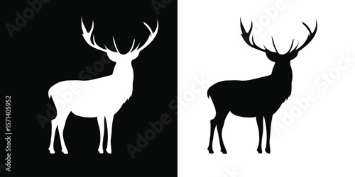 Deer silhouette black and white background graphics Design.