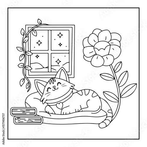 vector illustration of a garden coloring page