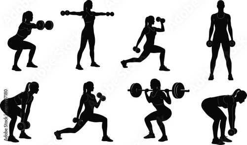 Female fitness workout silhouette vector illustration exercise training gym